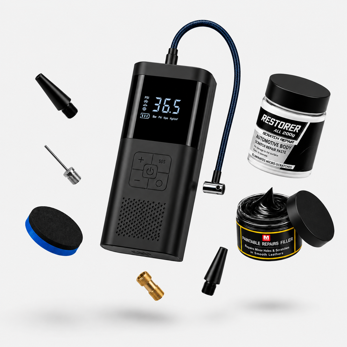 Bundle:  Tyre Inflator + Scratch Remover + Dashboard Repair