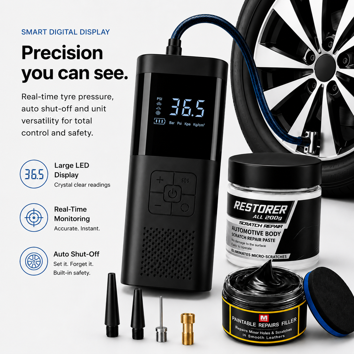 Bundle:  Tyre Inflator + Scratch Remover + Dashboard Repair