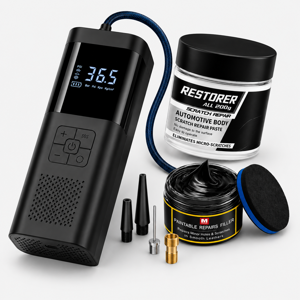 Bundle:  Tyre Inflator + Scratch Remover + Dashboard Repair